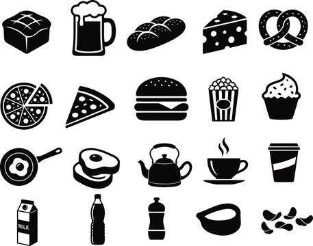 Fast food and bakery silhouette vector icon set.