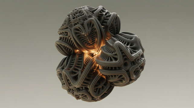 Multifaceted fractal with layered textures and warm central glow