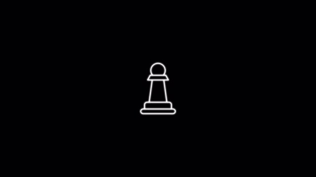 Pawn icon with white glow lineart design isolated on black background. Chess icon set animation. Motion graphic