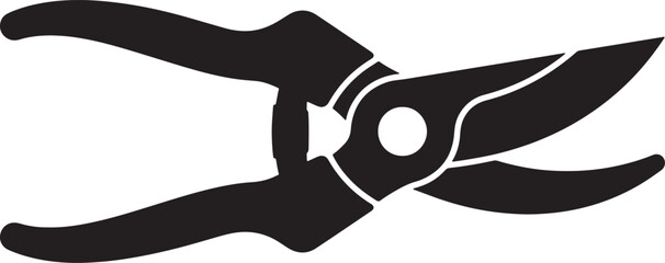 Black and white silhouette of garden pruning shears, side view of handheld secateurs for trimming plants, shrubs, and flowers in a also transparent background © Pixel With MH