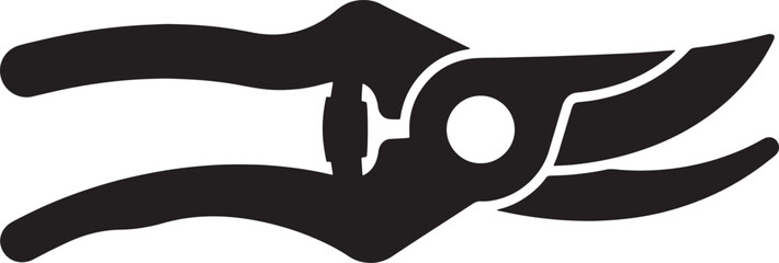 Black and white silhouette of garden pruning shears, side view of handheld secateurs tool for trimming plants, bushes, and flowers in a also transparent background © Pixel With MH