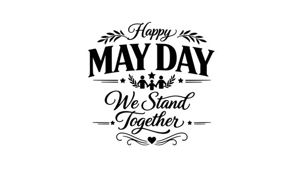Happy may day typography design with family icon