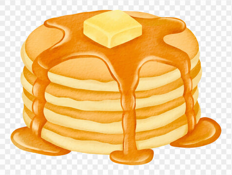 Watercolor pancake stack with syrup breakfast food illustration Vector.