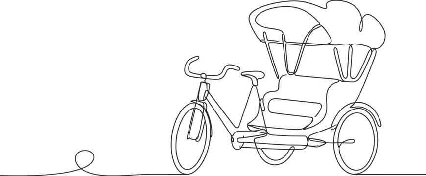 Minimalist Cycle Rickshaw Continuous One Line Art Transportation Illustration.