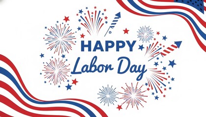 Fototapeta premium Happy labor day celebration background with fireworks and american flag elements isolated on white background