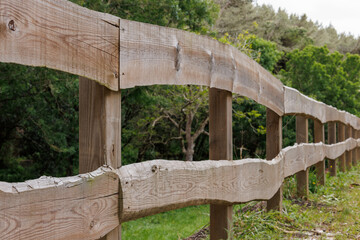 Fototapeta premium Natural rustic wooden fence separating fields and forest