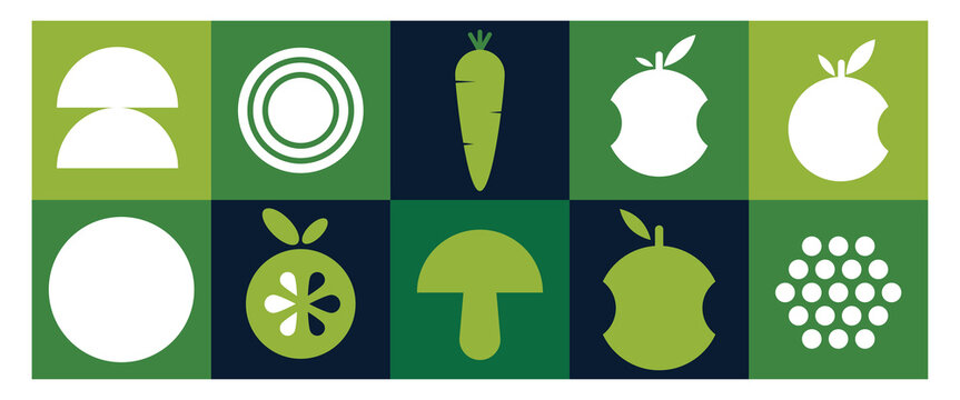 Vector labels of fruits icon set. Vitamin illustration sign collection. vegetarian symbol.