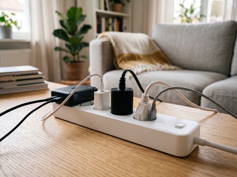 Extension Power Strip with Plugs in Cozy Living Room Space