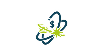 Dynamic dollar sign orbit with starburst icon. © rastra