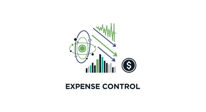 Expense control icon with budget reduction trend.