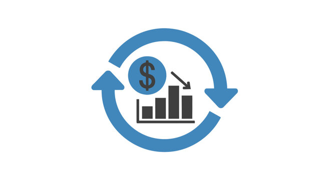Financial cycle icon with dollar and falling chart.