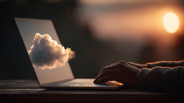 Using cloud storage on laptop for secure file sharing, data backup, and team collaboration with modern digital solutions
