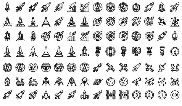 Modern Rocket Launch Icons Collection Editable Stroke Space Technology Vector Set