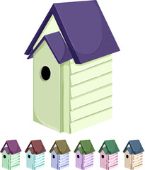 Fototapeta premium spring bird house cartoon. spring bird house sign colorful illustration