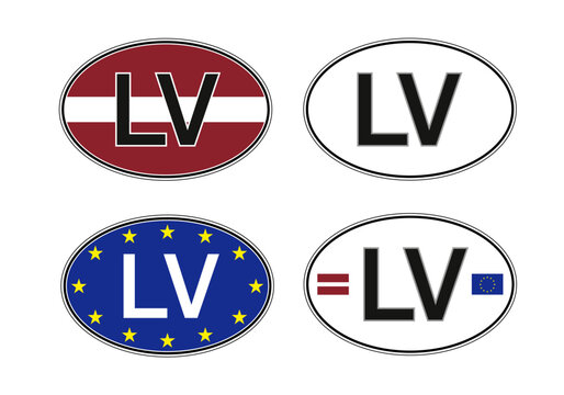 Latvia, oval international vehicle registration code license plate sticker, vector illustration