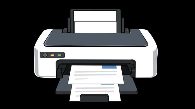 Office Printer Printing Document Flat Cartoon Animation