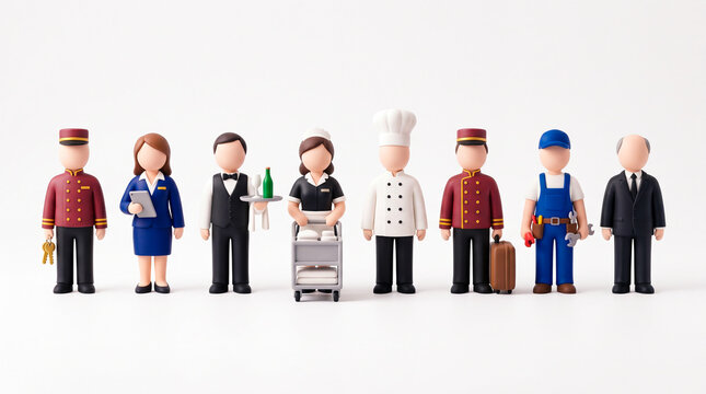 Unterschiedliche Menschen repr&auml;sentiert verschiedene Fachpersonal aus Hotellerie, Handwerk und Gastronomie