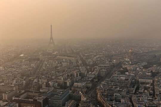 Cityscape view with buildings and streets at sunset