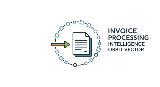 Invoice processing intelligence document orbit icon.