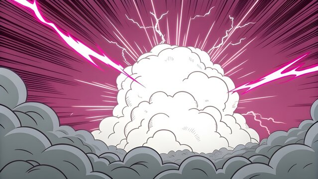White Core Detonation with Saturated Pink Radial Streaks, Bold Inked Motion Lines and Electric Lightning Arcs in Dramatic Anime Power-Up Burst Composition with Flat Cel Shading