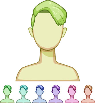 curls hairstyles for men cartoon. waves braid, bun ponytail, fringe lob curls hairstyles for men sign colorful illustration