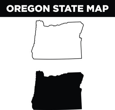Oregon state map outline and silhouette icons