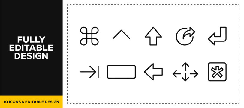 flat vector illustration line art icon bundle set design showcasing keyboard navigation enter shift arrow return backspace and command graphics for computer hardware