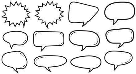 Fototapeta premium Collection Of Speech Bubbles And Starbursts Black Line Art On White Background