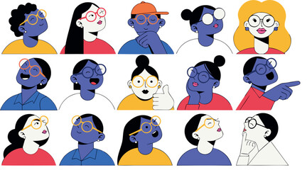 Obraz premium Expressive Face Avatars with Glasses