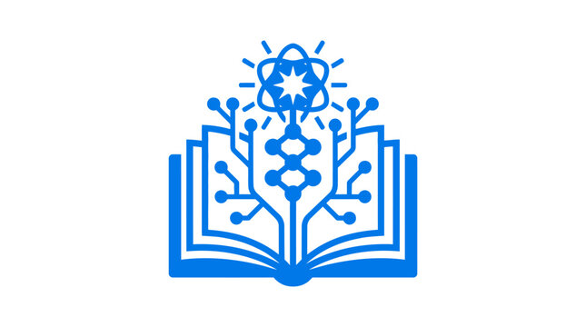 Open book with digital tree for smart education systems.