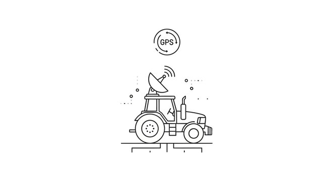 Smart farming tractor with GPS satellite navigation system.