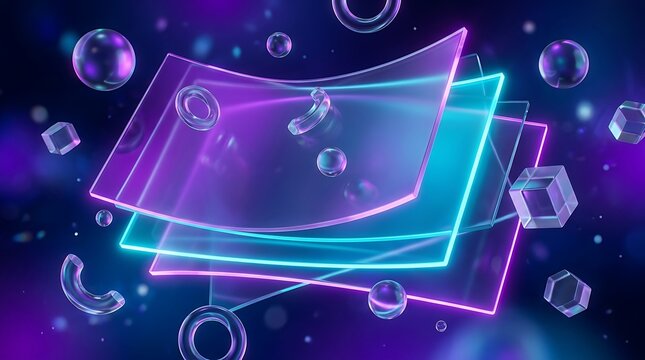 Neon, glowing, purple and blue, futuristic, abstract background, neon shapes, purple and blue neon, glowing rectangles