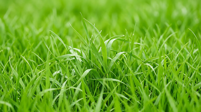Lush green grass field close up