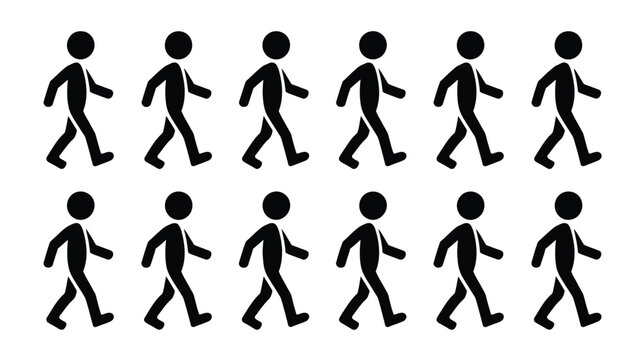 Collection of walking people silhouette icons showing human movement