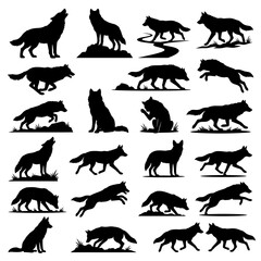 Obraz premium Wild wolf and coyote silhouettes in diverse outdoor nature actions