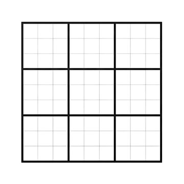 Empty Sudoku puzzle grid template isolated on white background 