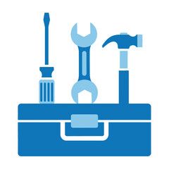 Obraz premium Blue toolbox with screwdriver wrench hammer tools