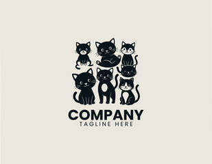 Fototapeta premium Cute cartoon cat family black vector logo illustration style
