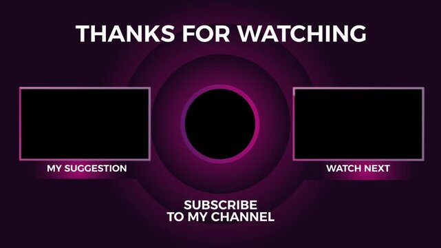 YouTube end screen dark blue and red theme. Thank you for watching