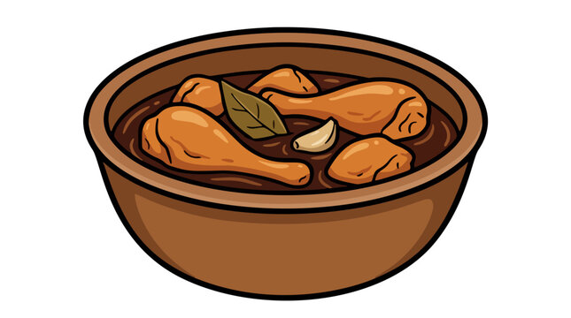 Filipino Chicken Adobo in Ceramic Bowl Vector Illustration
