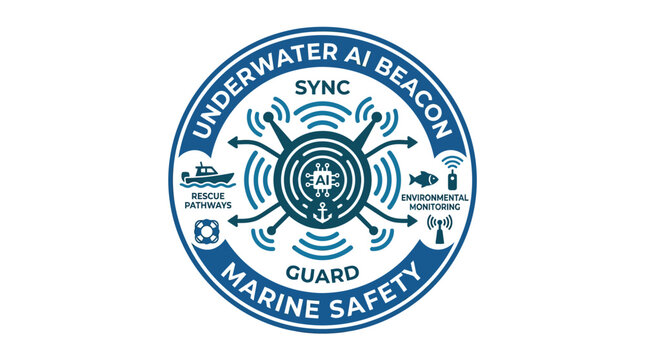 Underwater AI beacon emblem for marine safety systems.