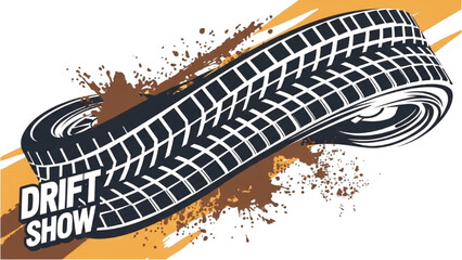 A car tire drifts around a corner on a track during a show event. © Stock Image Paradise