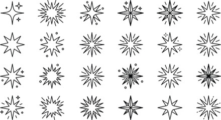Sparkle star line icon set with twinkling burst flash and shine elements for cosmic magic decorative design vector © MD