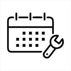 Black line icon of a calendar with a wrench © Vactor Design Pro