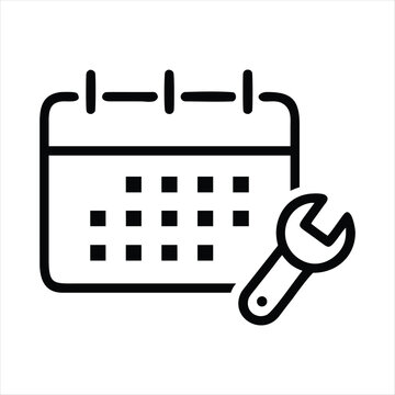 Black line icon of a calendar with a wrench