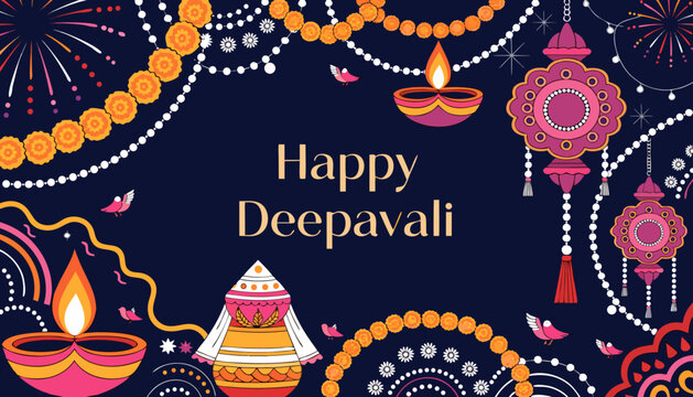 Diwali, Deepavali, Festival of Lights, Indian Celebration, Vector Illustration