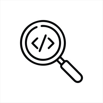 A magnifying glass icon with a code symbol inside, representing search and coding concepts