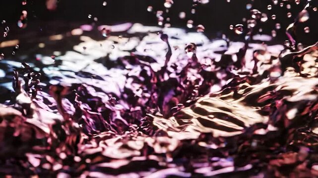 An abstract close-up of colorful liquid splashing dynamically.