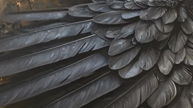 A close up view of dark bird feathers layered in a pattern