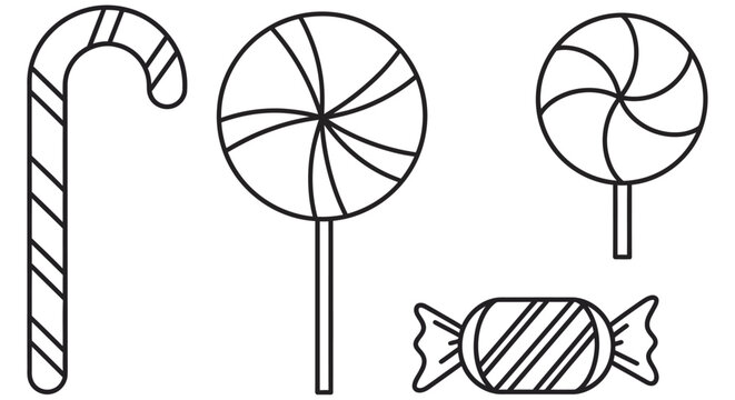 Candy Collection Line Art Illustration Of Sweets On White Background